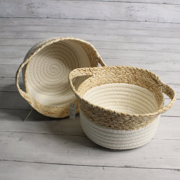 Woven Rope Basket White Natural with Handles - Picture 1 of 5